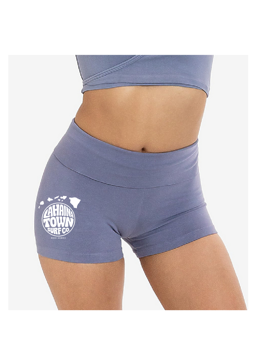 Lahaina Town Bubble Logo Fold Over Yoga Shorts